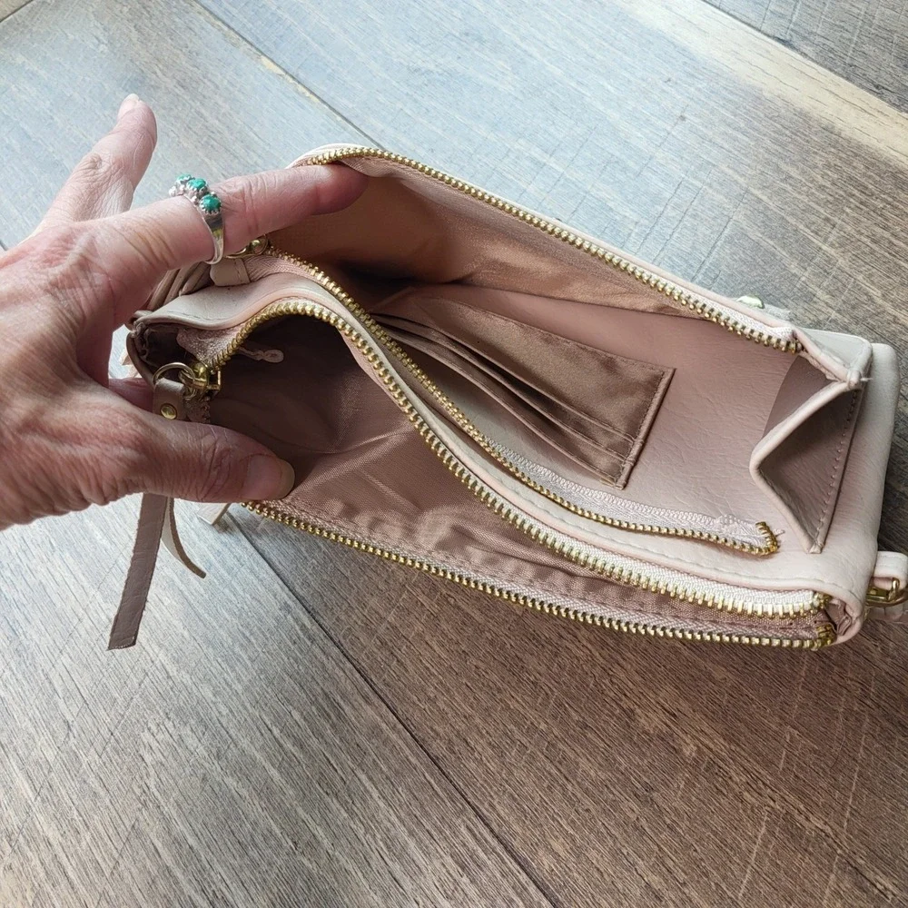 Nicole by Nicole Miller Blush Pink Wristlet Clutch Bag Gold Hardware Studded